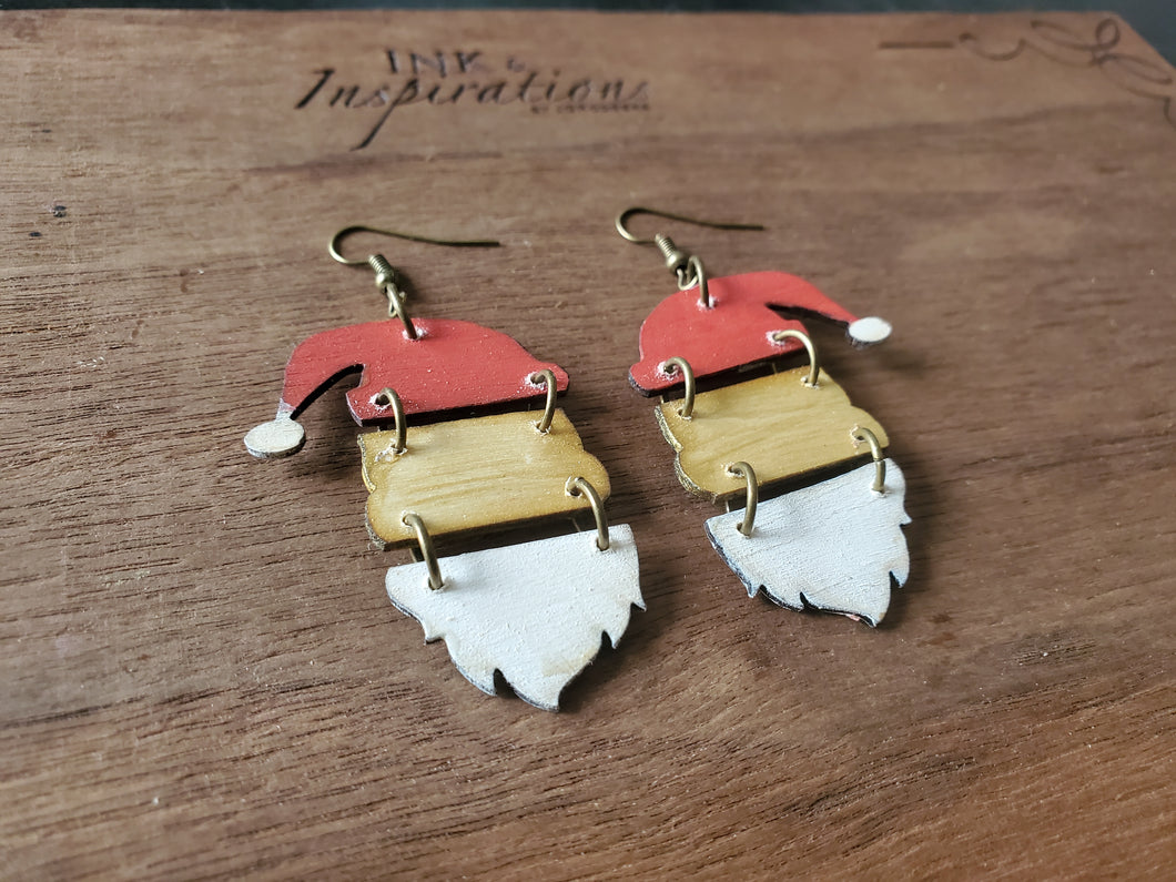 Santa Dangle Separates Wood Earrings