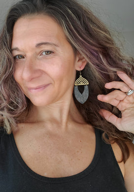 Dangle Wood & Metal Earrings