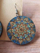 Load image into Gallery viewer, Ocean Mist Wood Mandala Earrings
