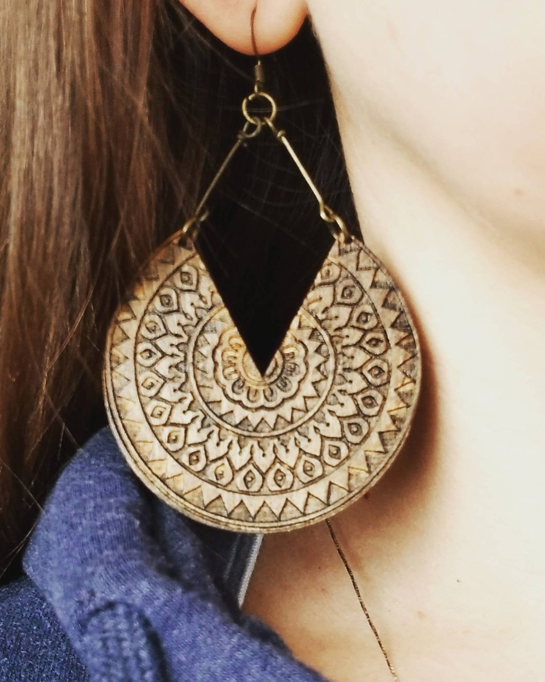 V Tribal Cut Out Wood Dangle Boho Earrings