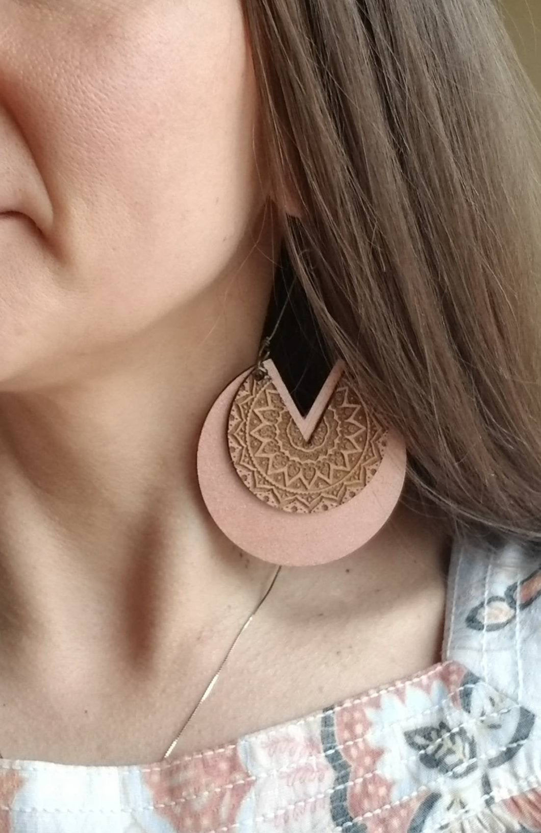 Rose Mandala Wood Earrings