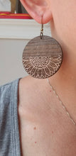 Load image into Gallery viewer, Sunrise Half Sunflower Rose Gold, Wood Earrings
