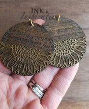 Load image into Gallery viewer, Sunrise Sunflower Golden Wood Earrings
