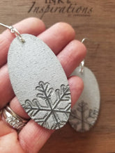 Load image into Gallery viewer, Silver Snow Snowflake Wood Earrings
