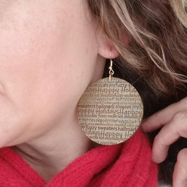 Winter Holiday Wood Christmas Earrings