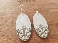 Load image into Gallery viewer, Silver Snow Snowflake Wood Earrings
