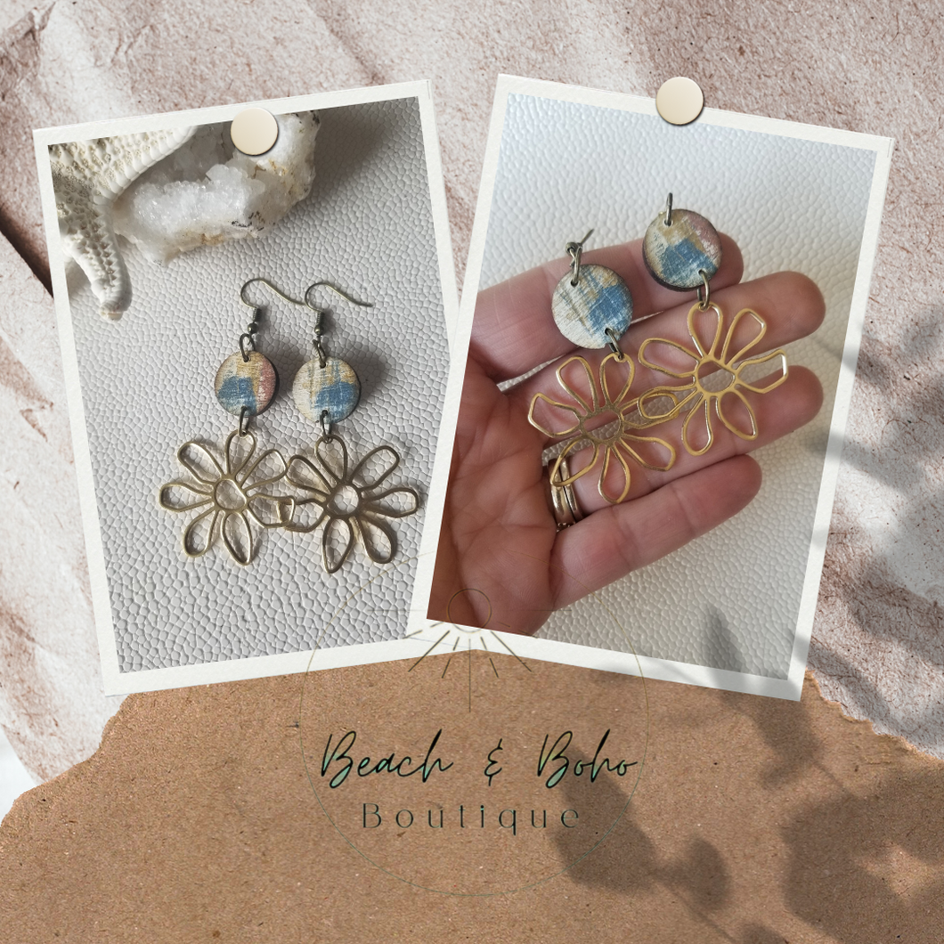 Boho Flower Wood & Metal Dangles